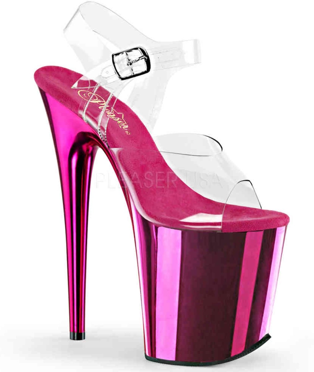 EU 35 = US 5 | FLAMINGO-808 | 8 Heel, 4 PF Ankle Strap Sandal w/Chrome Plated Bottom